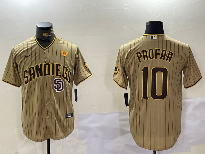 Men's San Diego Padres #10 Jurickson Profar Team Logo With PS Patch Tan Cool Base Stitched Baseball Jersey