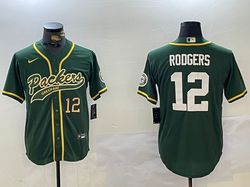 Men's Green Bay Packers #12 Aaron Rodgers Number Green Cool Base Stitched Baseball Jersey