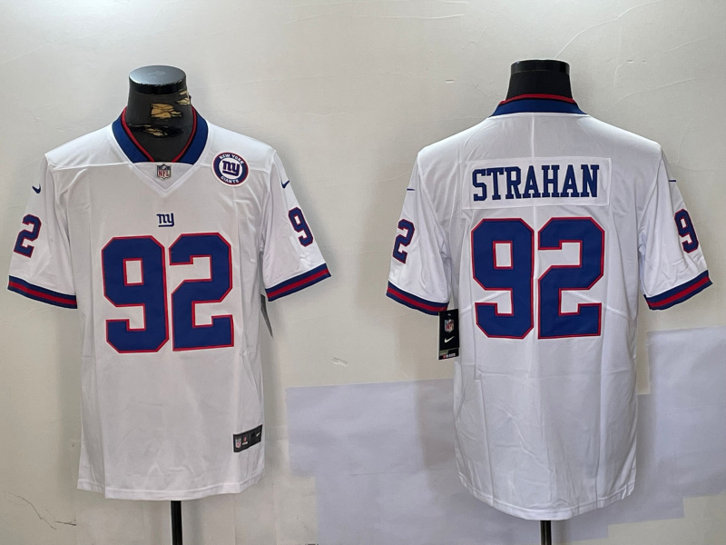 Nike New York Giants #92 Michael Strahan White Team Season Patch Men's Stitched NFL Limited Rush Jersey