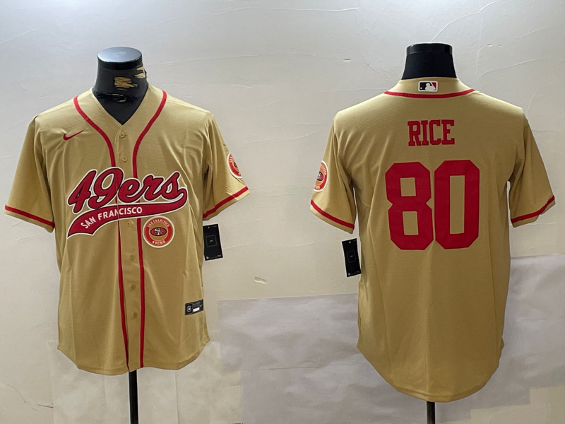 Men's San Francisco 49ers #80 Jerry Rice Gold With Patch Cool Base Stitched Baseball Jerseys