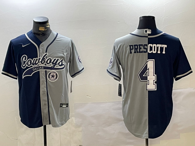 Men's Dallas Cowboys #4 Dak Prescott Gray Team With Patch Cool Base Stitched Baseball Jerseys