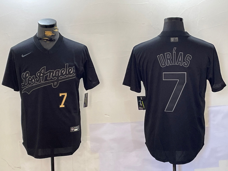 Men's Los Angeles Dodgers #7 Julio Urias Black Cool Base Stitched Baseball Jerseys