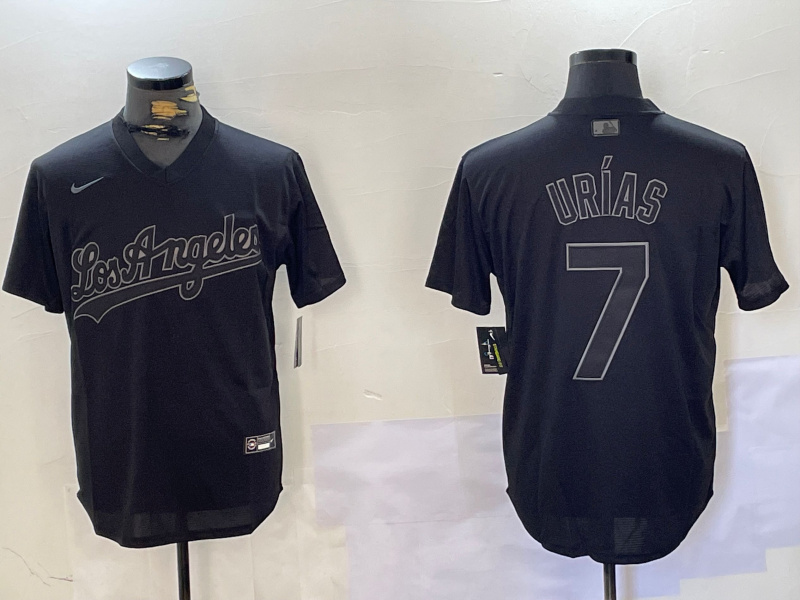 Men's Los Angeles Dodgers #7 Julio Urias Black Cool Base Stitched Baseball Jersey