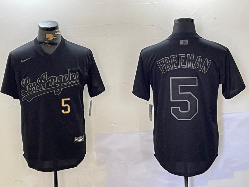 Men's Los Angeles Dodgers #5 Freddie Freeman Number Black Cool Base Stitched Baseball Jersey