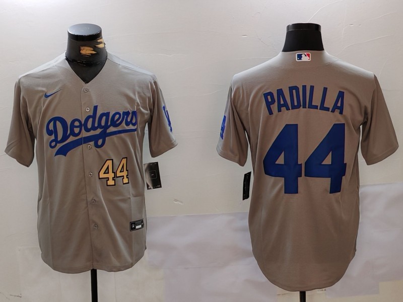 Men's Los Angeles Dodgers #44 Vicente Padilla Grey Cool Base Stitched Baseball Jersey