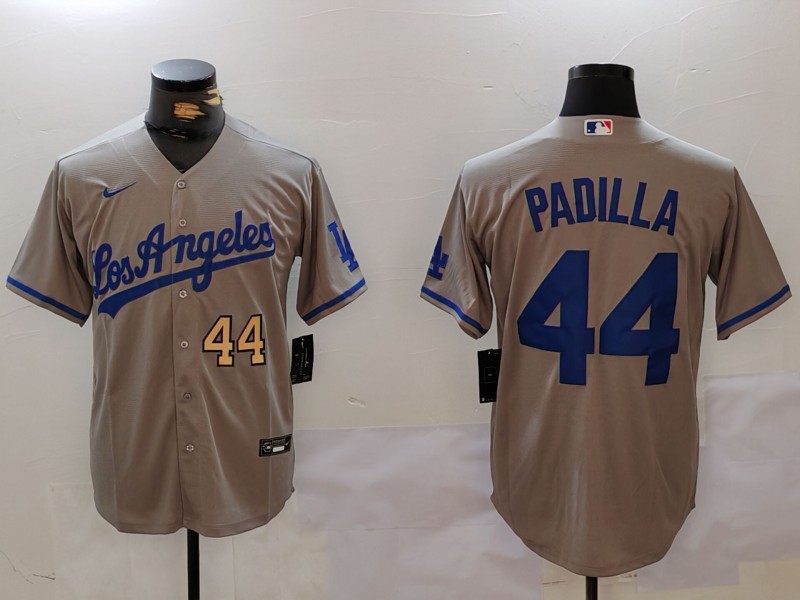 Men's Los Angeles Dodgers #44 Vicente Padilla Grey Cool Base Stitched Baseball Jersey