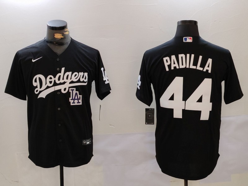 Men's Los Angeles Dodgers #44 Vicente Padilla Black Cool Base Stitched Baseball Jersey