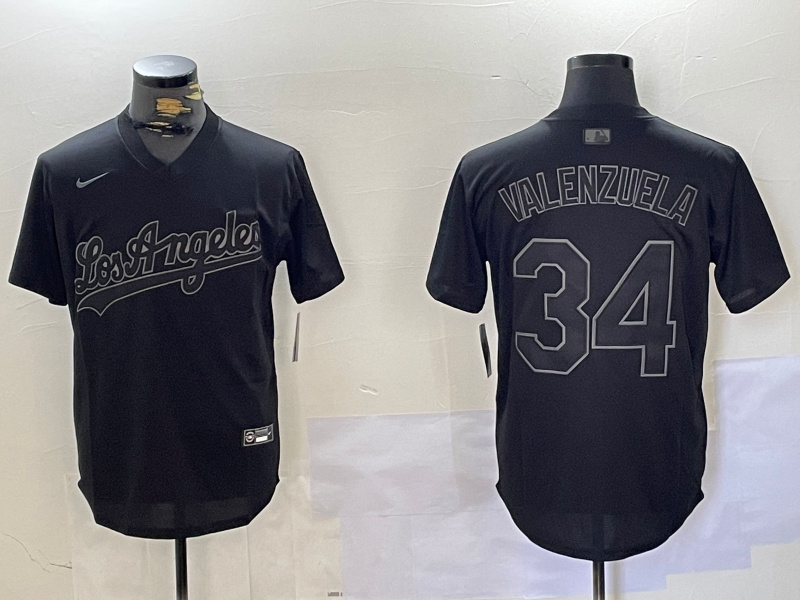 Men's Los Angeles Dodgers #34 Fernando Valenzuela Black Cool Base Stitched Baseball Jersey