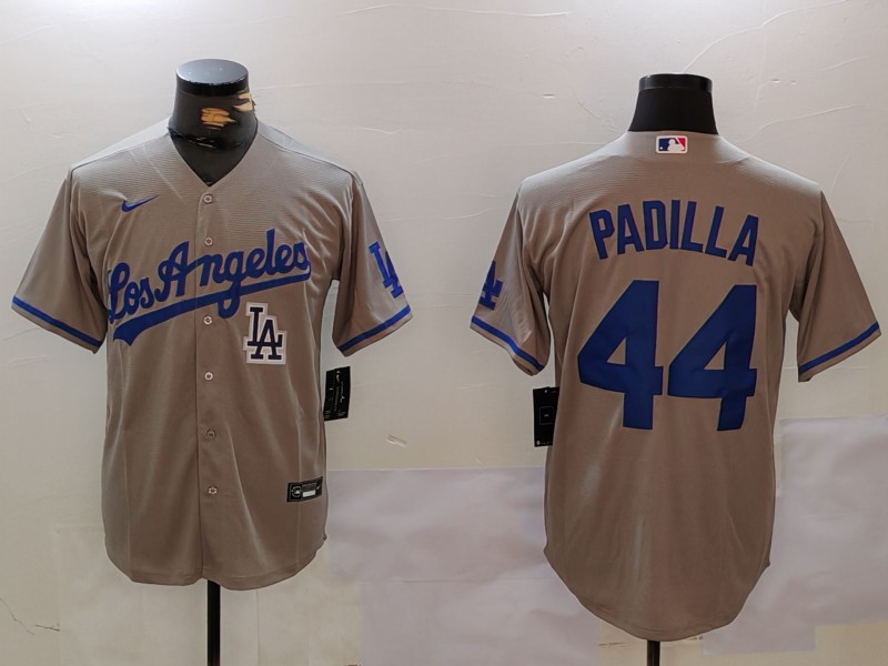 Men's Los Angeles Dodgers #44 Vicente Padilla Grey Cool Base Stitched Baseball Jersey