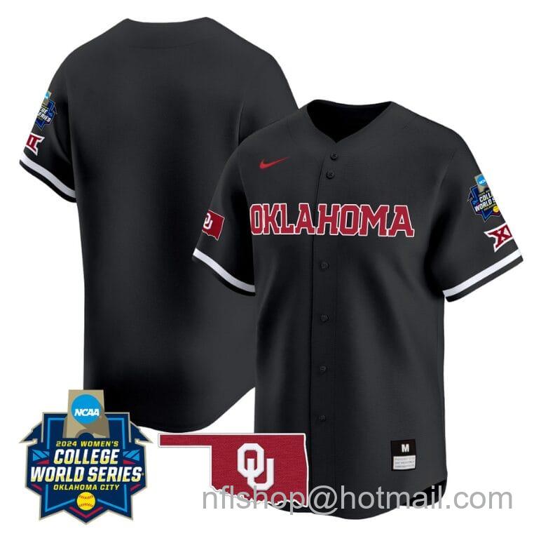 Men's Nike Oklahoma Sooners Team Jersey 2024 College World Series Patch Vapor Premier Limited NCAA Baseball Stitched Black