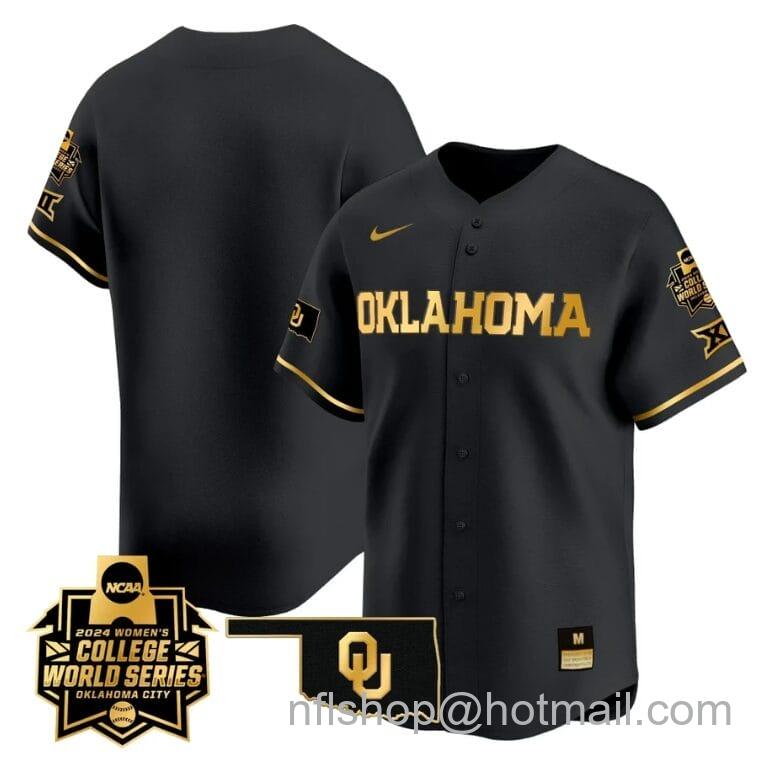 Men's Nike Oklahoma Sooners Team Jersey 2024 College World Series Patch Vapor Premier Limited NCAA Baseball Stitched Black Gold