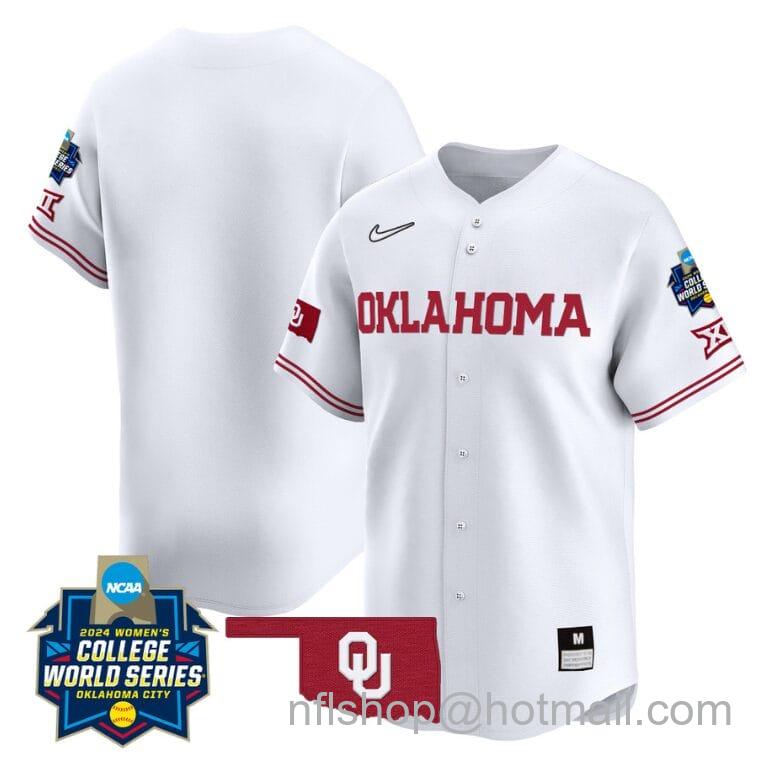 Men's Nike Oklahoma Sooners Team Jersey 2024 College World Series Patch Vapor Premier Limited NCAA Baseball Stitched White