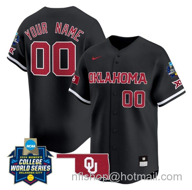 Men's Nike Custom Oklahoma Sooners Jersey 2024 College World Series Vapor Premier Limited NCAA Baseball Stitched Black