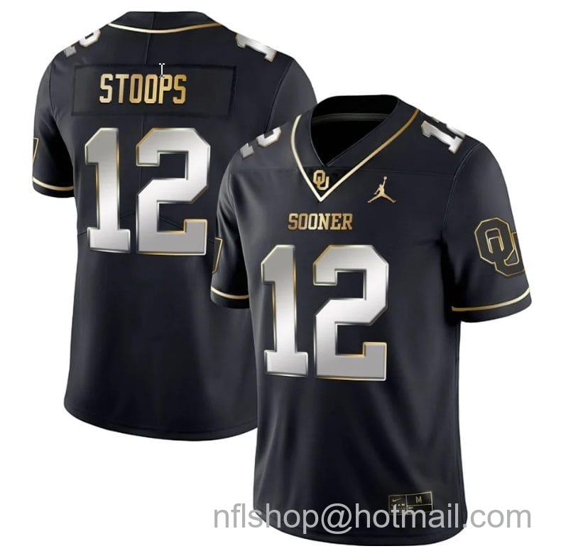 Men's Jordan Brand Drake Stoops Jersey #12 Oklahoma Sooners College Football Stitched Black Gold