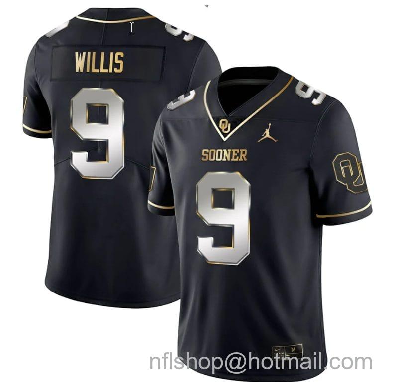 Men's Jordan Brand Brayden Willis Jersey #9 Oklahoma Sooners College Football Stitched Black Gold