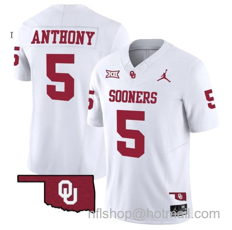 Men's Jordan Brand Andrel Anthony Jersey #5 Oklahoma Sooners Vapor Limited College Football Stitched White