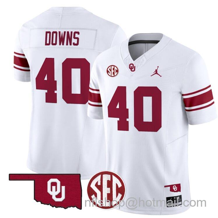 Men's Jordan Brand Ethan Downs Jersey #40 Oklahoma Sooners Football Throwback Vapor Limited Stitched White