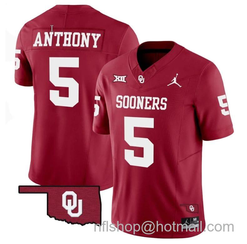 Men's Jordan Brand Andrel Anthony Jersey #5 Oklahoma Sooners Vapor Limited College Football Stitched Red