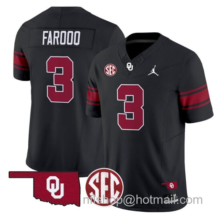 Men's Jordan Brand Jalil Farooq Jersey #3 Oklahoma Sooners Football Throwback Vapor Limited Stitched Black