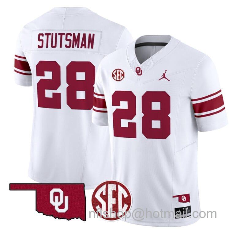 Men's Jordan Brand Danny Stutsman Jersey #28 Oklahoma Sooners Football Throwback Vapor Limited Stitched White