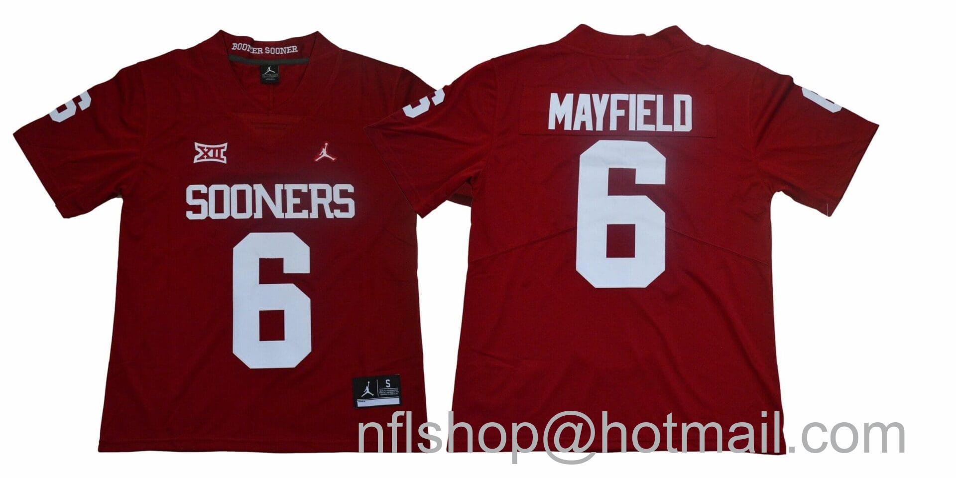 Men's Jordan Brand Oklahoma Sooners #6 Baker Mayfield Football Jersey Legendary Red XII Patch