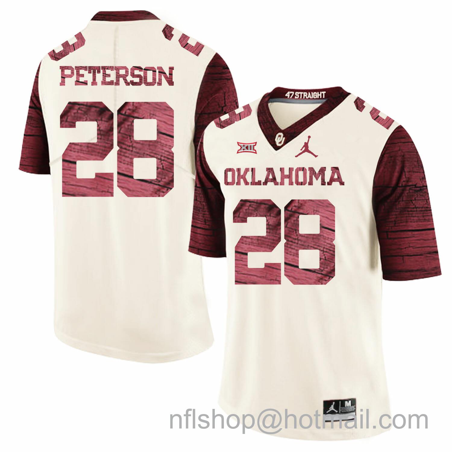 Men's Jordan Brand Oklahoma Sooners #28 Adrian Peterson Football Jersey Firewood Pattern White