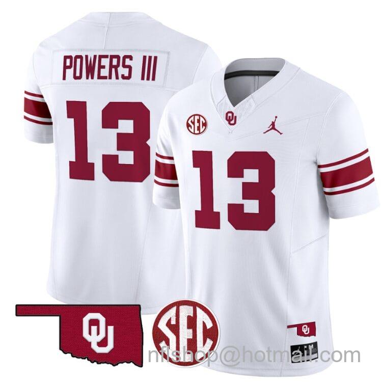 Men's Jordan Brand Reggie Powers III Jersey #13 Oklahoma Sooners Football Throwback Vapor Limited Stitched White