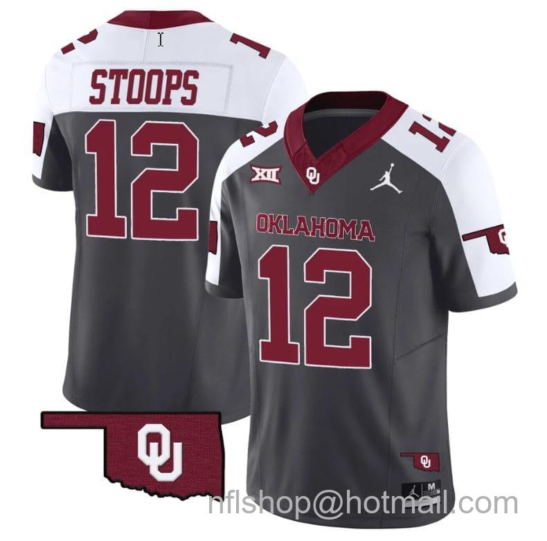 Men's Jordan Brand Drake Stoops Jersey #12 Oklahoma Sooners Vapor Limited College Football Stitched Special Anthracite