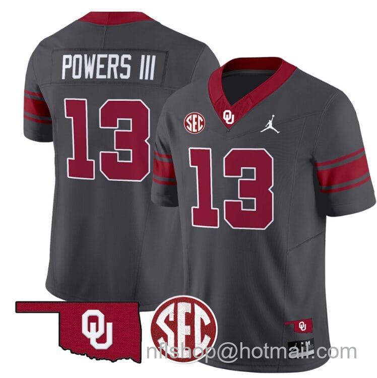 Men's Jordan Brand Reggie Powers III Jersey #13 Oklahoma Sooners Football Throwback Vapor Limited Stitched Anthracite