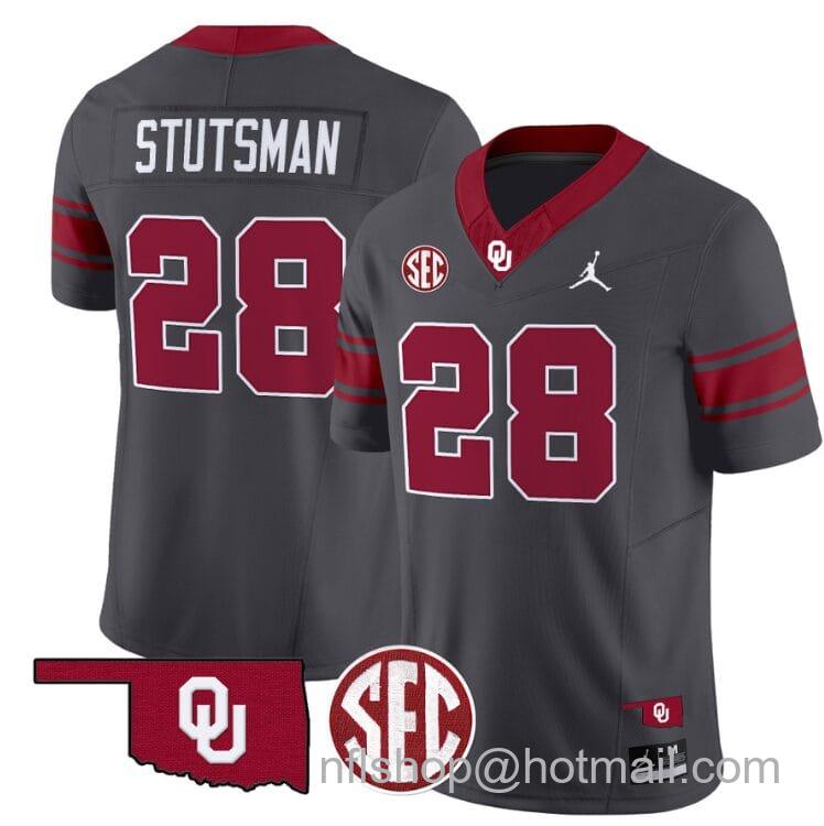 Men's Jordan Brand Danny Stutsman Jersey #28 Oklahoma Sooners Football Throwback Vapor Limited Stitched Anthracite