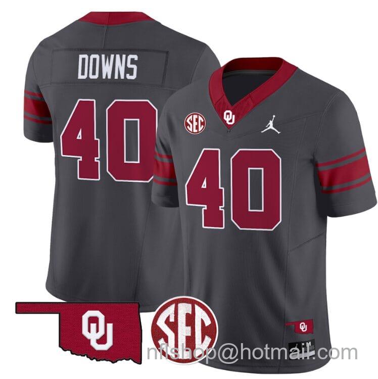 Men's Jordan Brand Ethan Downs Jersey #40 Oklahoma Sooners Football Throwback Vapor Limited Stitched Anthracite