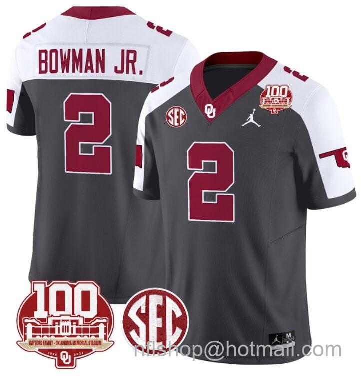 Men's Jordan Brand Billy Bowman Jr Jersey #2 Oklahoma Sooners 100th Anniversary Patch Vapor Limited College Football Stitched Althracite Alternate