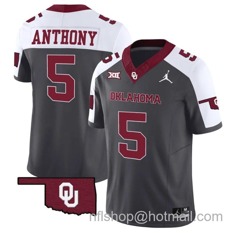 Men's Jordan Brand Andrel Anthony Jersey #5 Oklahoma Sooners Vapor Limited College Football Stitched Special Anthracite