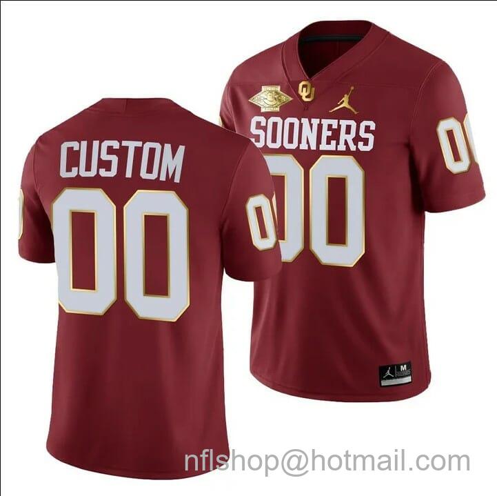 Men's Jordan Brand Oklahoma Sooners Jersey Custom Crimson 2021 Red River Showdown Golden Edition Jersey