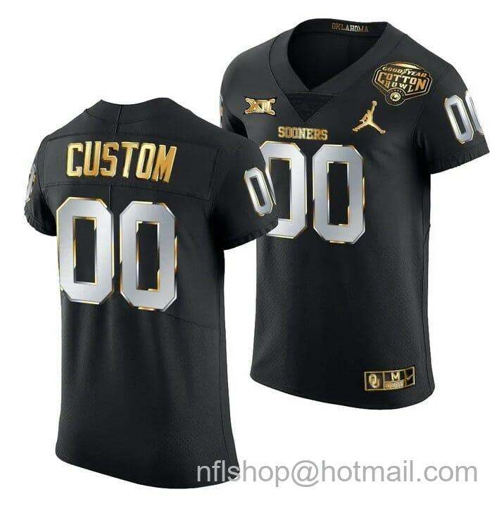 Men's Jordan Brand Personalized OU Oklahoma Sooners Football Jersey 2020 Cotton Bowl Classic Jersey Black Golden Edition