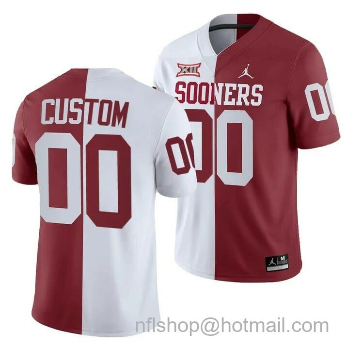 Men's Jordan Brand Custom Oklahoma Sooners Jersey White Crimson Split Jersey