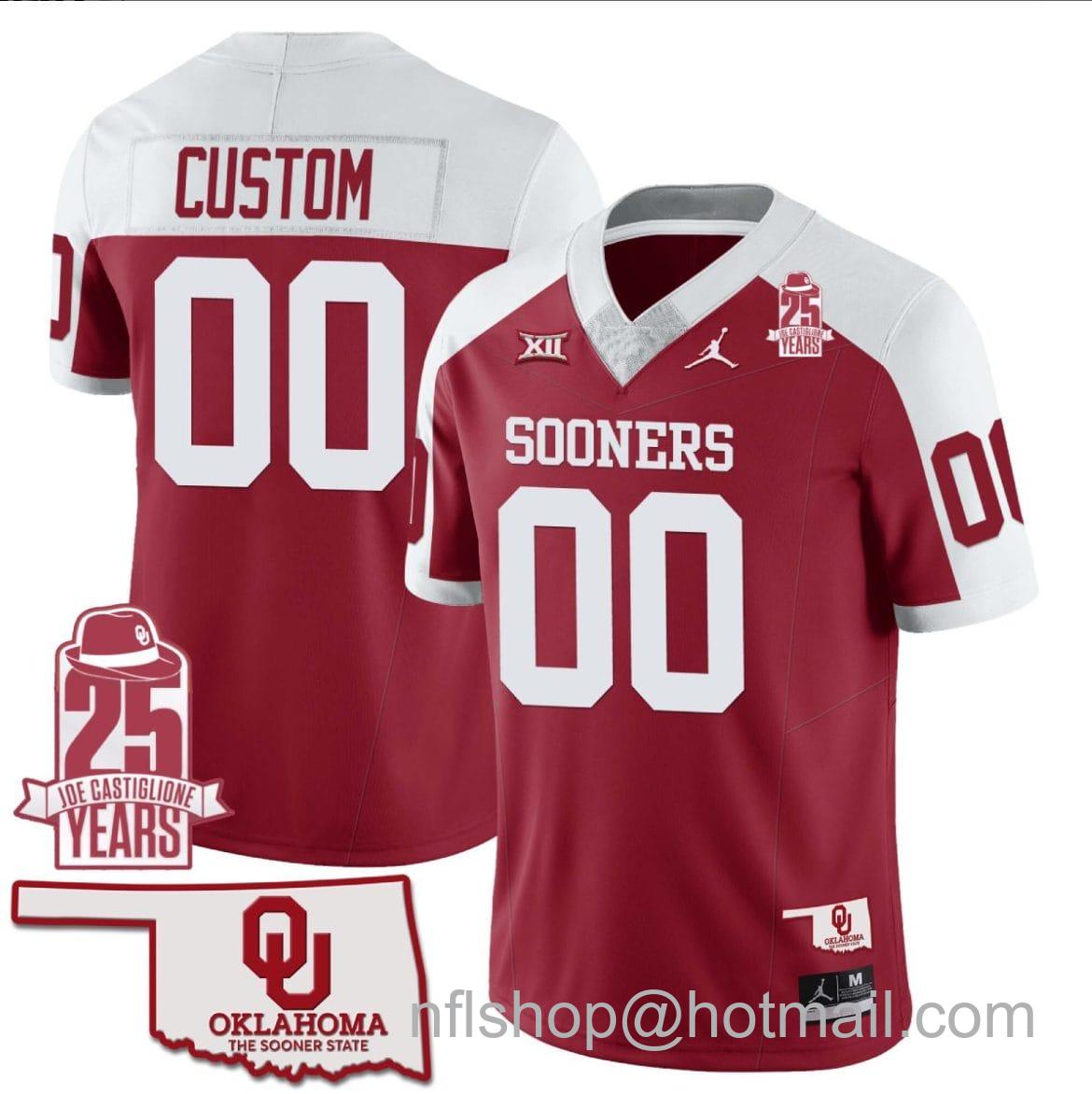 Men's Jordan Brand Custom Oklahoma Sooners Jersey Name and Number 25th Anniversary Patch Football Alternate Red