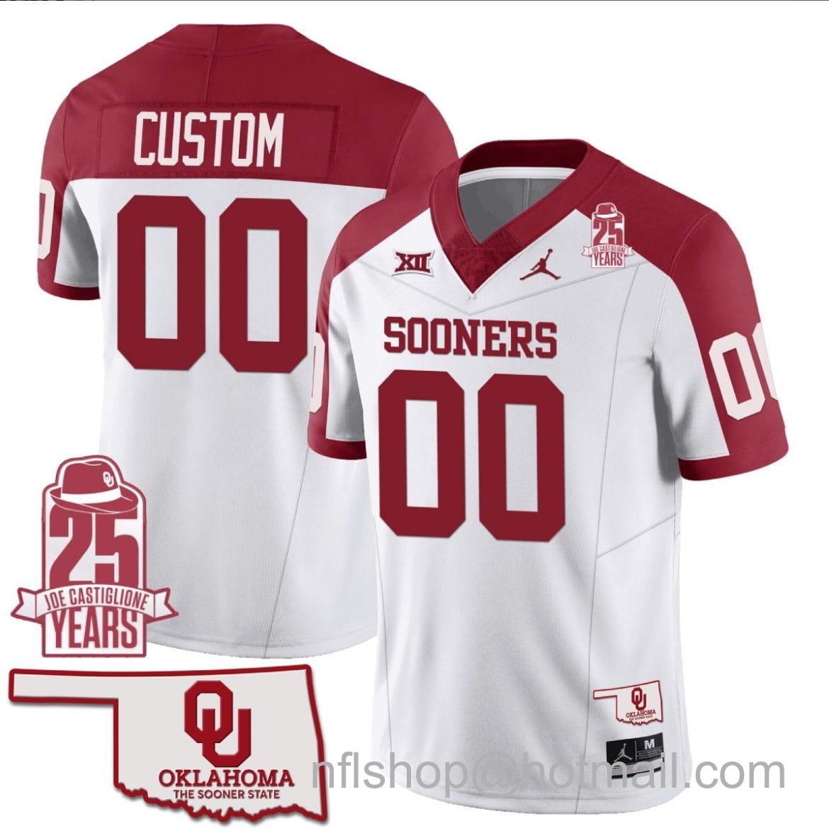 Men's Jordan Brand Custom Oklahoma Sooners Jersey Name and Number 25th Anniversary Patch Football Alternate White