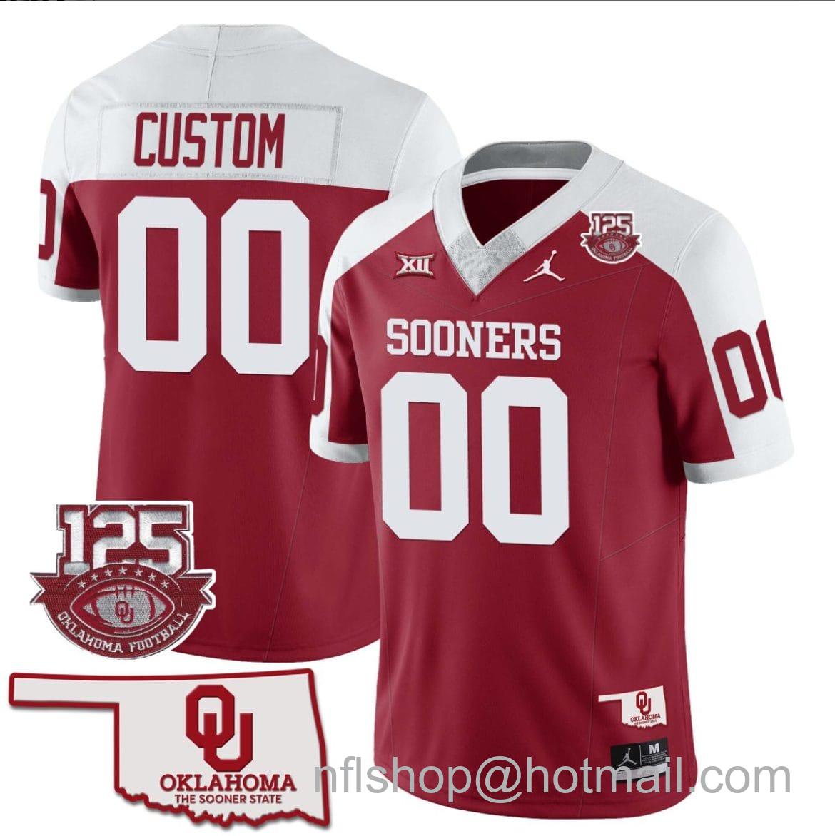 Men's Jordan Brand Custom Oklahoma Sooners Jersey Name and Number 125th Season Patch Football Alternate Red