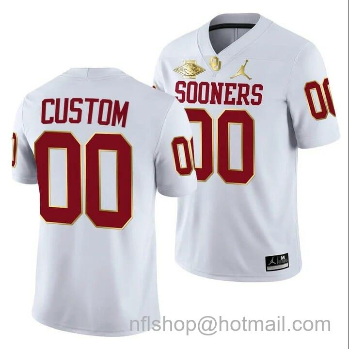 Men's Jordan Brand Oklahoma Sooners Football Jersey Custom White 2021 Red River Showdown Golden Patch Jersey