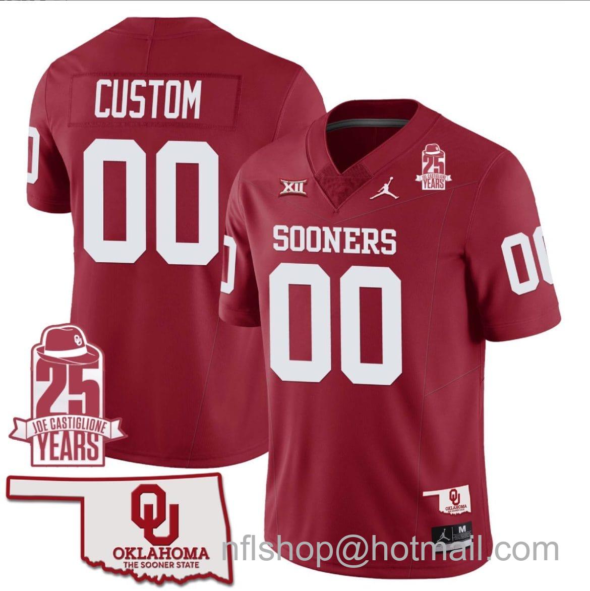 Men's Jordan Brand Custom Oklahoma Sooners Jersey Name and Number 25th Anniversary Patch Football Red