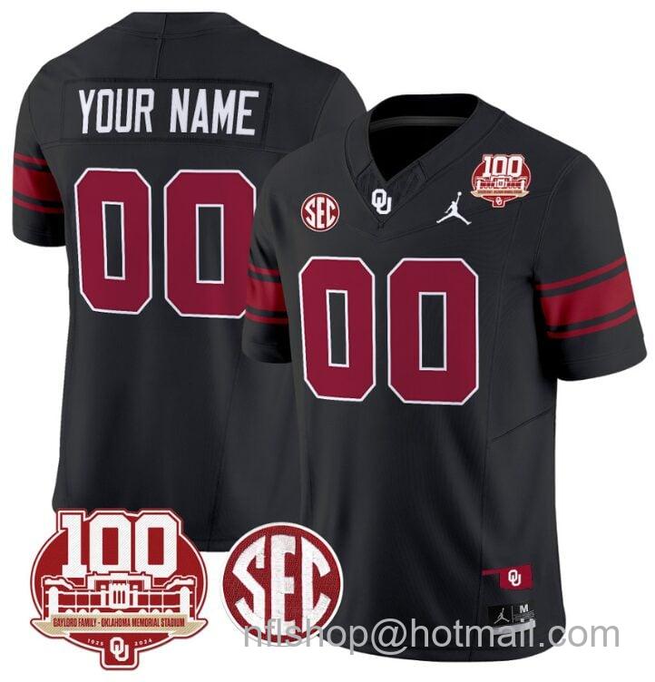 Men's Jordan Brand Custom Oklahoma Sooners Jersey Name and Number 100th Anniversary Patch Vapor Limited College Football Stitched Black