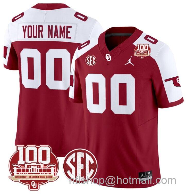 Men's Jordan Brand Custom Oklahoma Sooners Jersey Name and Number 100th Anniversary Patch Vapor Limited College Football Stitched Crimson Alternate