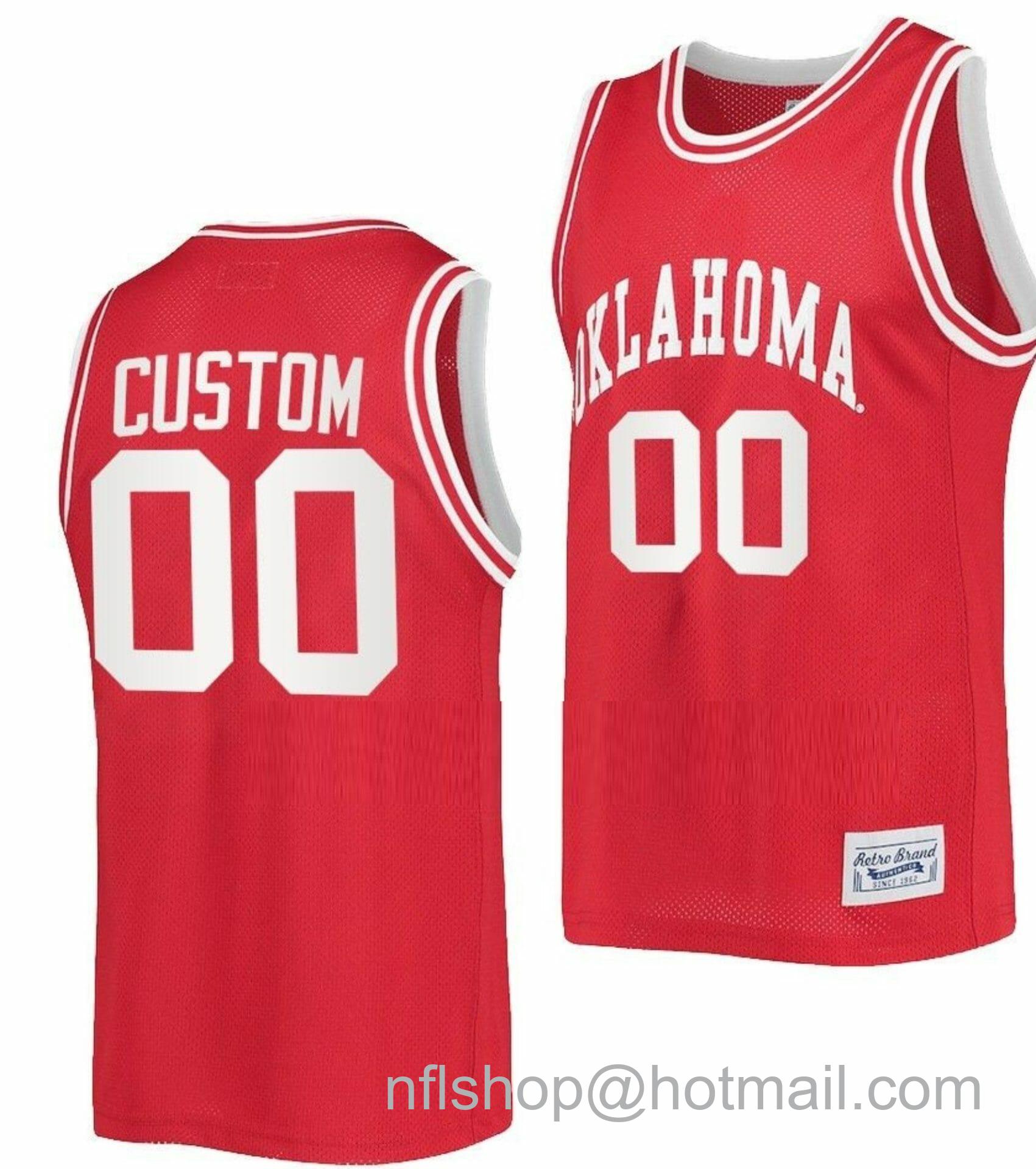 Men's Retro Brand Custom Oklahoma Sooners Jersey Name and Number College Basketball Classic Retro Crimson