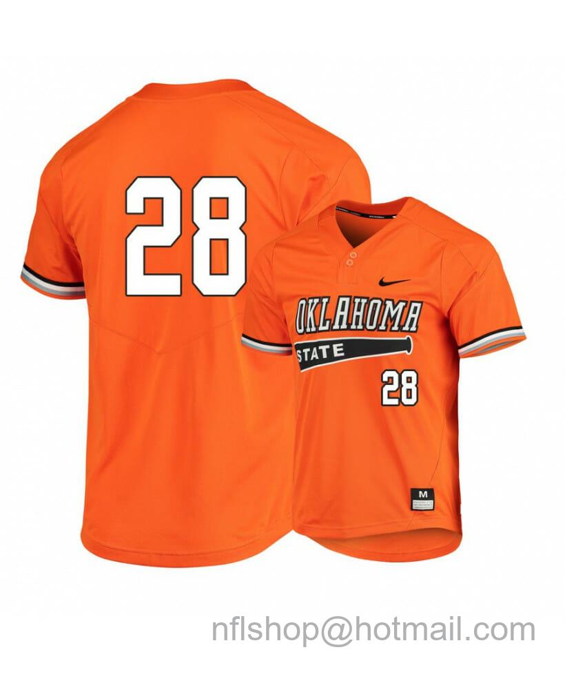 Men's Nike Oklahoma State Cowboys 28 Caeden Trenkle Orange Elite Baseball Jersey