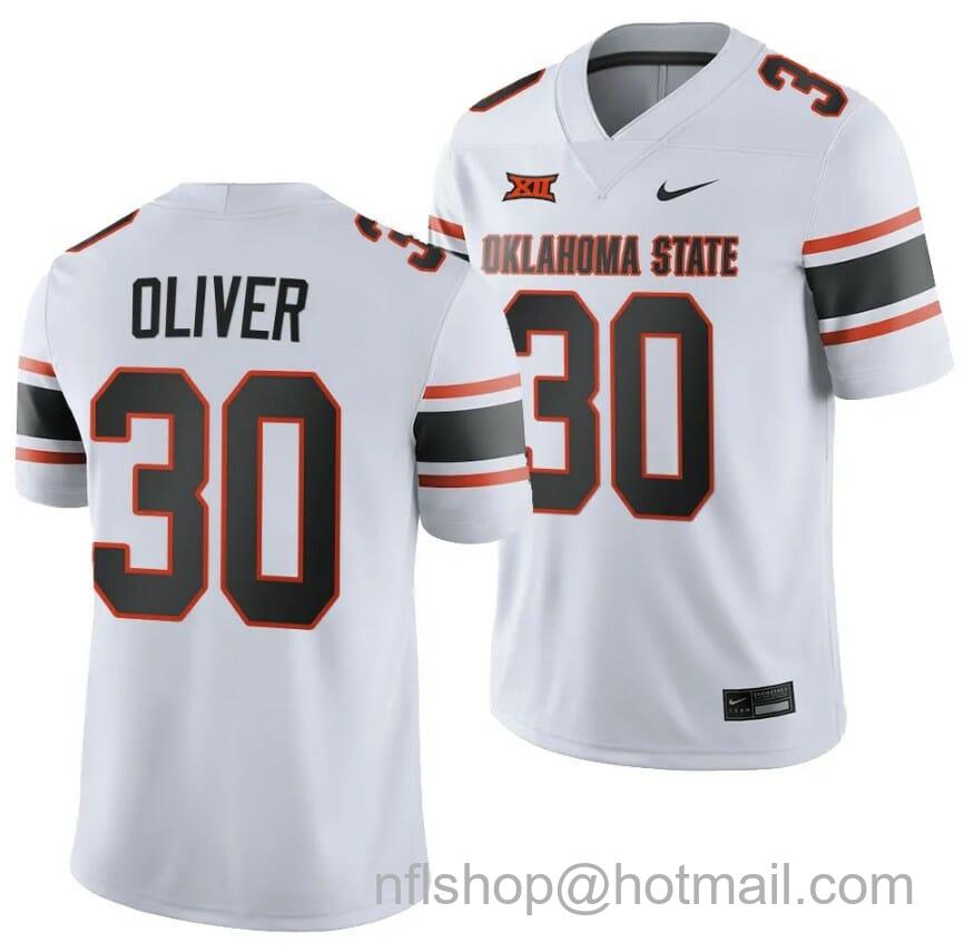 Men's Nike Oklahoma State Cowboys Collin Oliver Jersey #30 College Football 2023 Game White