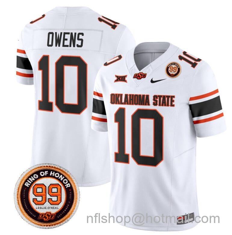 Men's Nike Rashod Owens Jersey #10 Oklahoma State Cowboys Leslie O'neal Patch Vapor Limited College Football Stitched White