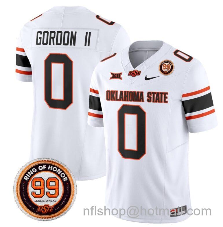 Men's Nike Ollie Gordon II Jersey #0 Oklahoma State Cowboys Leslie O'neal Patch Vapor Limited College Football Stitched White