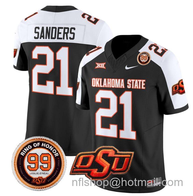 Men's Nike Barry Sanders Jersey #21 Oklahoma State Cowboys Leslie O'neal Patch Vapor Limited College Football Stitched Black Alternate