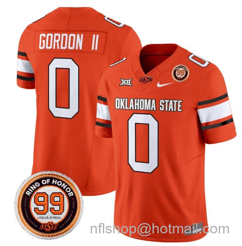 Men's Nike Ollie Gordon II Jersey #0 Oklahoma State Cowboys Leslie O'neal Patch Vapor Limited College Football Stitched Orange